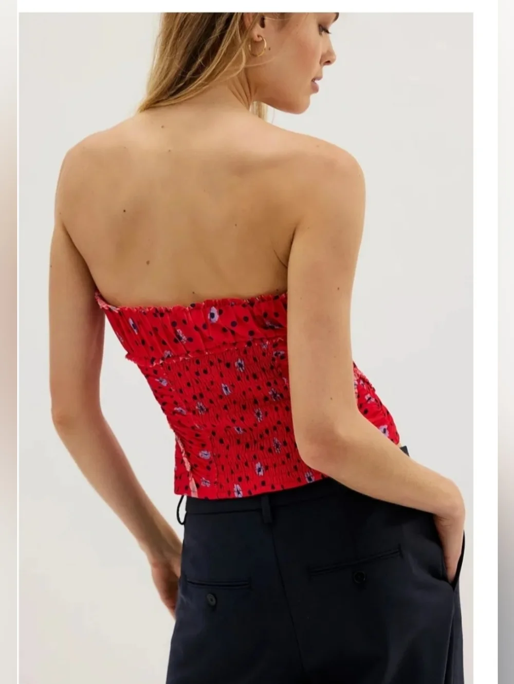 FREE PEOPLE Scottie red blue polka dot dainty flowers Printed Tube size XL new‎